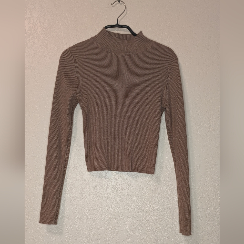 The Slope Taupe Long Sleeve Ribbed Top